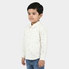 Boys White Geometric Spread Collar Regular Fit Shirt, White, small
