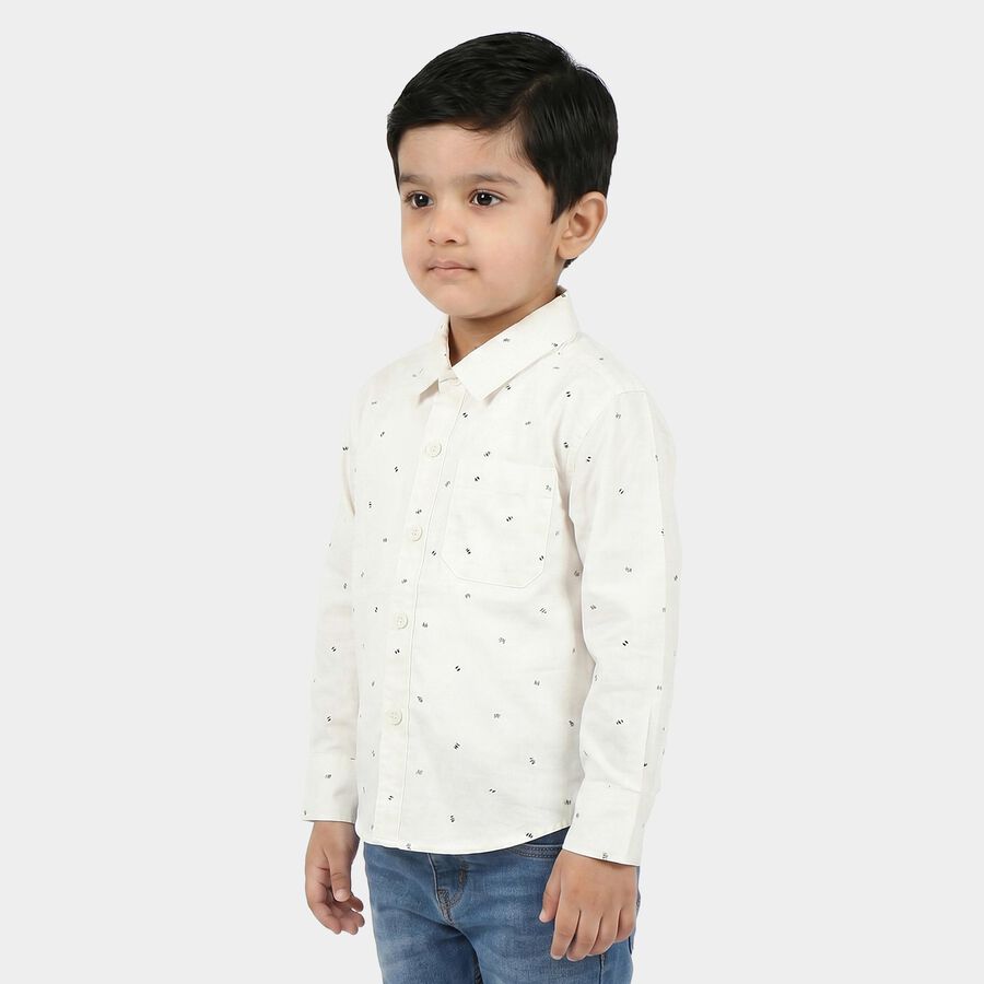 Boys White Geometric Spread Collar Regular Fit Shirt, White, large