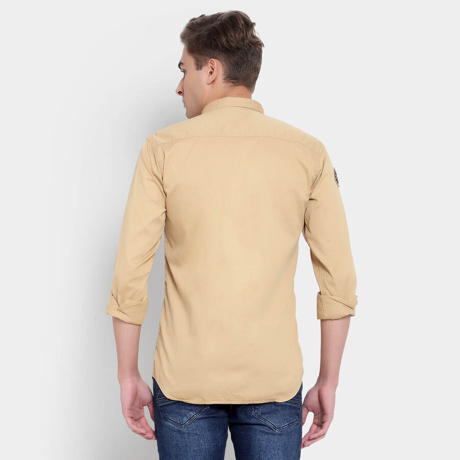 100% Cotton Solid Casual Shirt, Khaki, large image number null