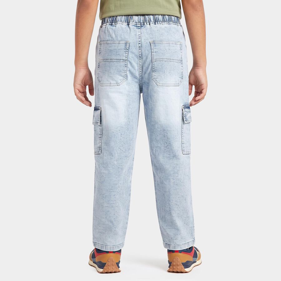 Boys Light Blue Cargo Fit Washed Jeans, Light Blue, large