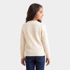Girls Cream Crew Neck Cable Knit Pullover, ऑफ व्हाइट, small