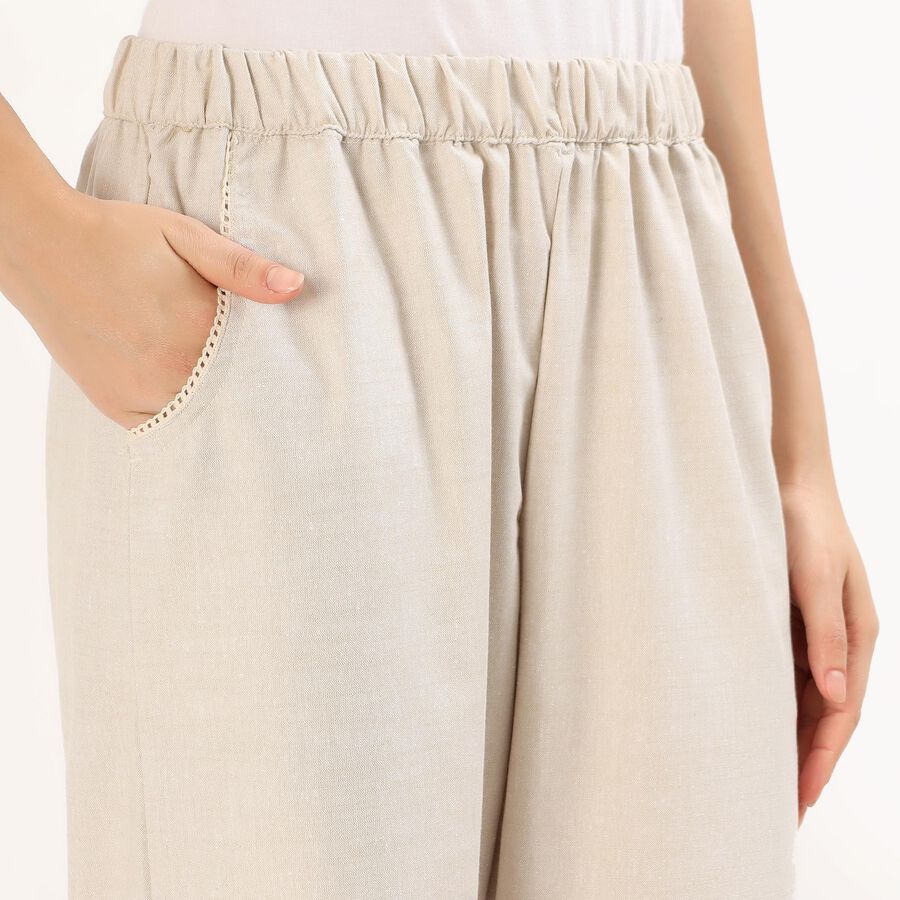 Women's Soft Beige Relaxed Fit Crochet Trim Palazzos, Beige, large image number null