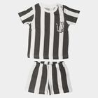 Infants' Charcoal Cotton Round Neck Striped Baba Suit, Charcoal, small