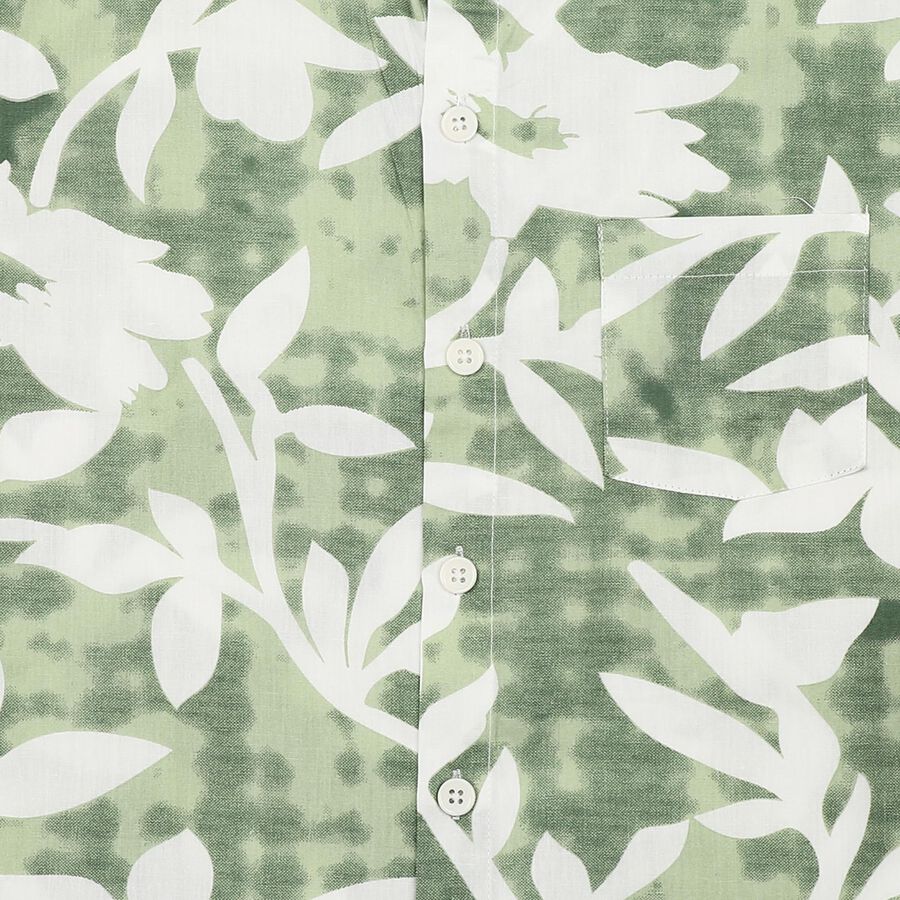 Boys' Green Printed Collar Regular Fit Casual Shirt, हल्का हरा, large