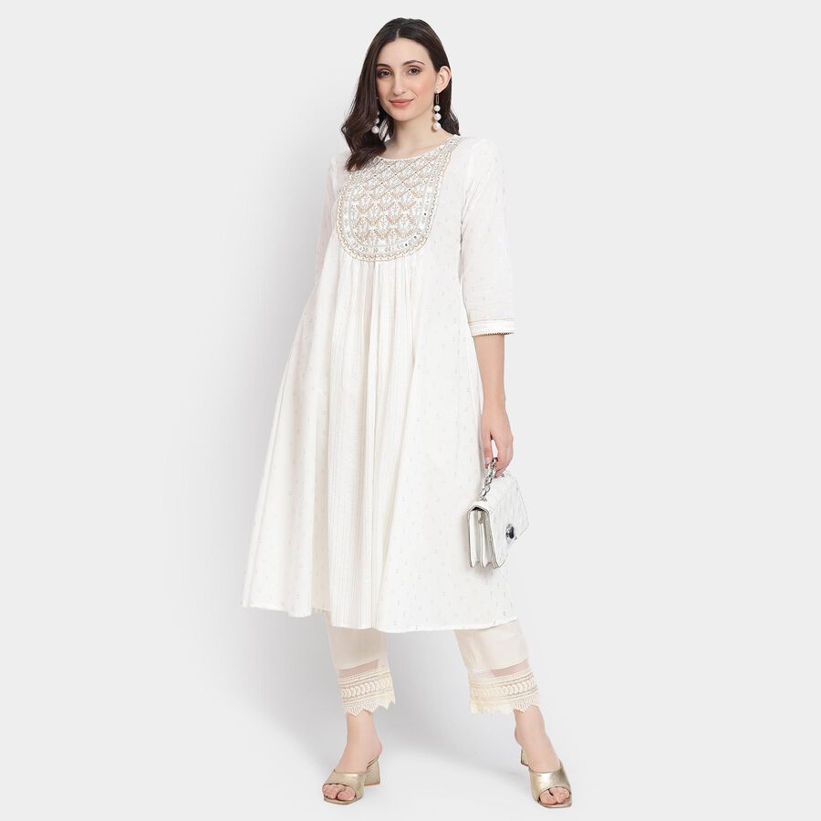 Ladies' 100% Cotton Kurta , ऑफ व्हाइट, large image number null