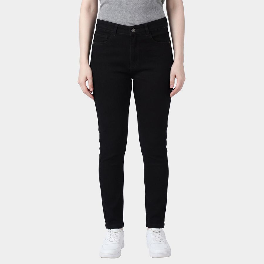 Women's Black Skinny Fit Stretchable Jeans, काला, large