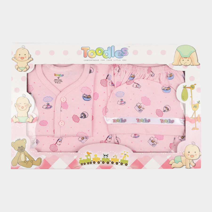 Infants Cotton Printed Baby Gift Set, Pink, large image number null