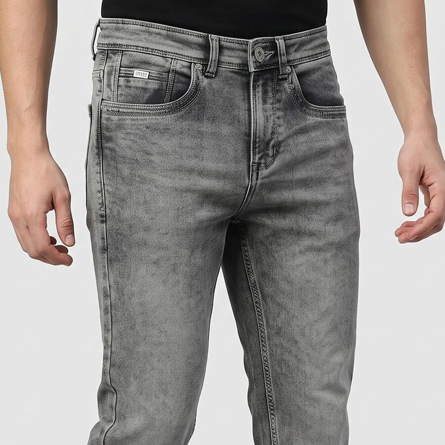 Men's Grey Slim Fit Faded Jeans, Dark Grey, large