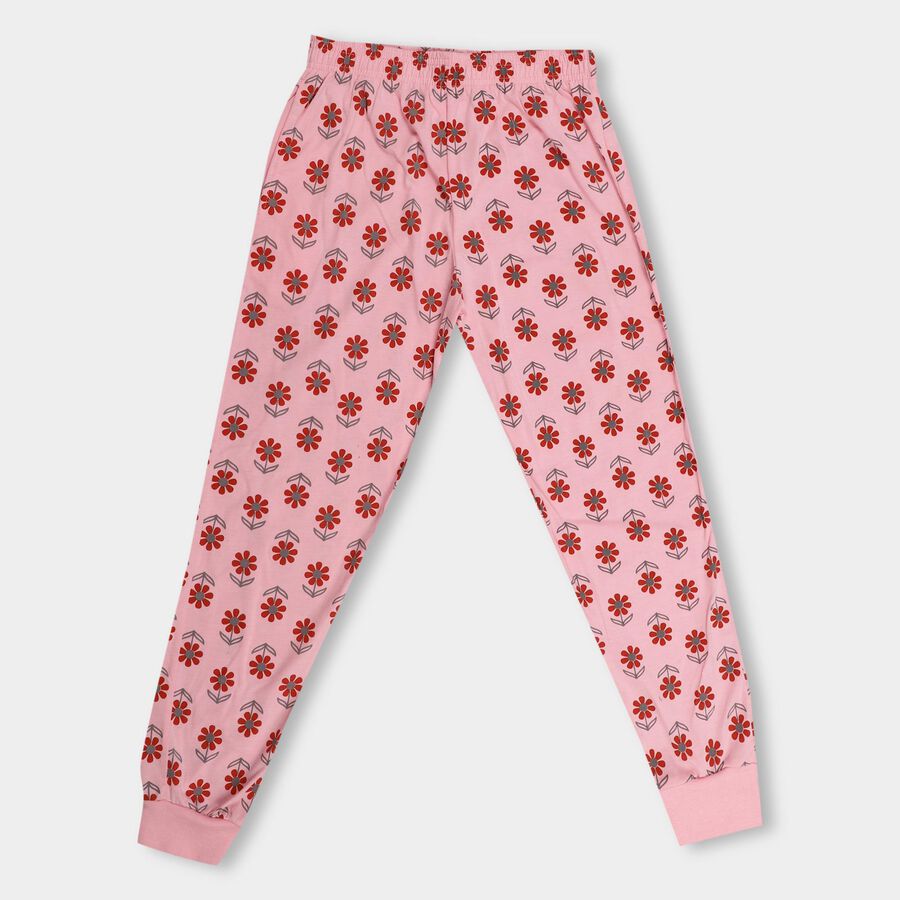 Girls' Light Pink Floral Printed Jogger Pyjama, Pink, large