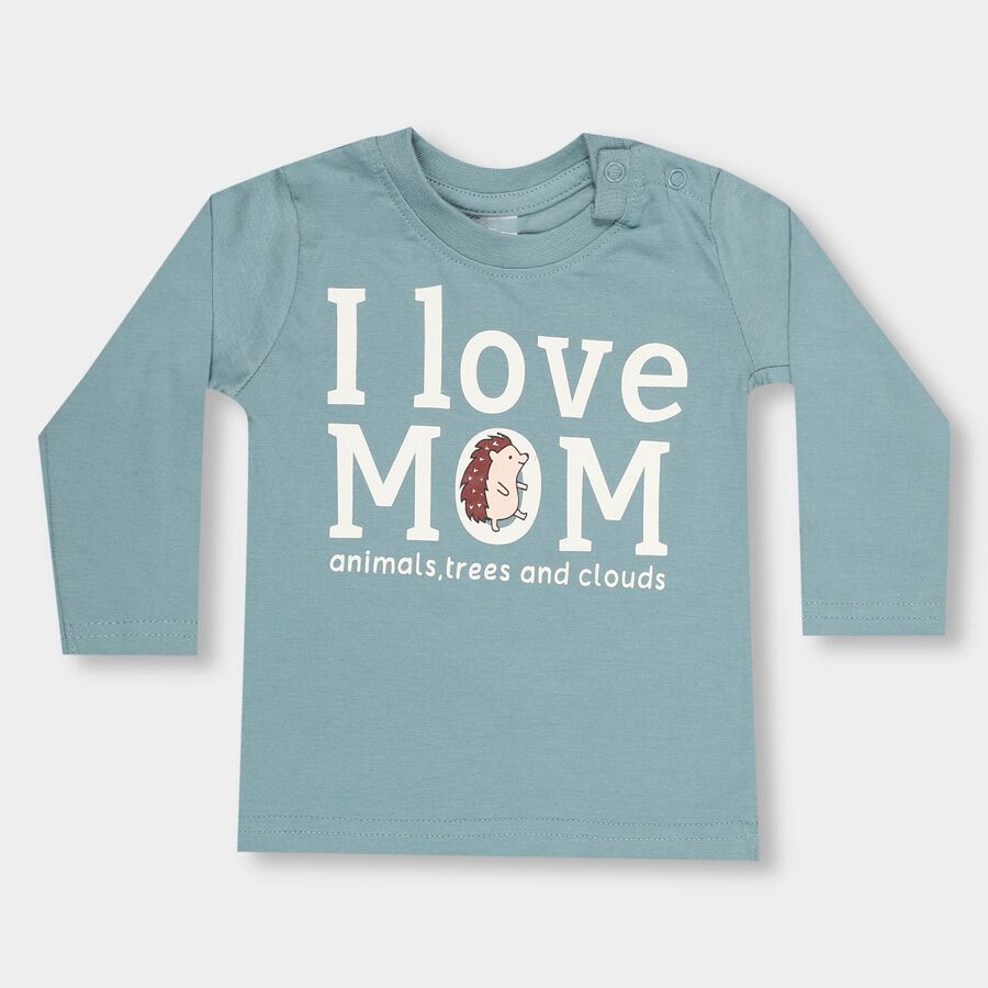 Infants Bright Turquoise Blue Cotton Round Neck Casual T-Shirt, Teal Blue, large image number null