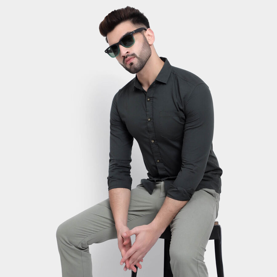 Cotton Solid Casual Shirt, Dark Green, large image number null