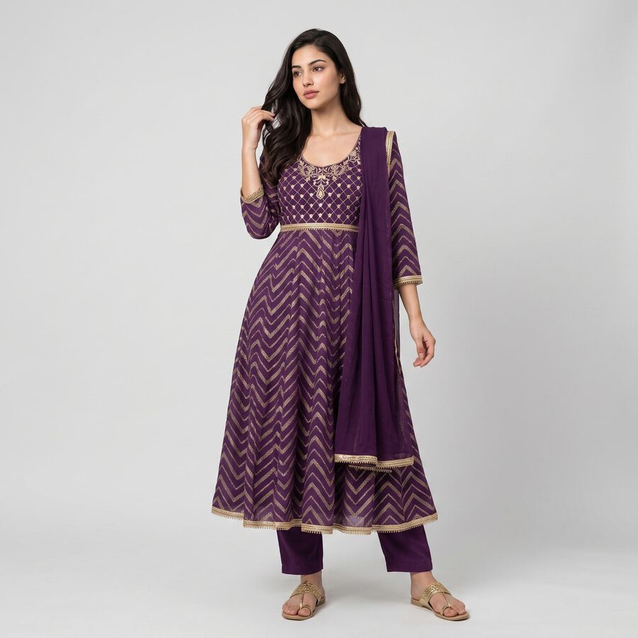 Women's Purple Embroidered Ethnic Set, Purple, large