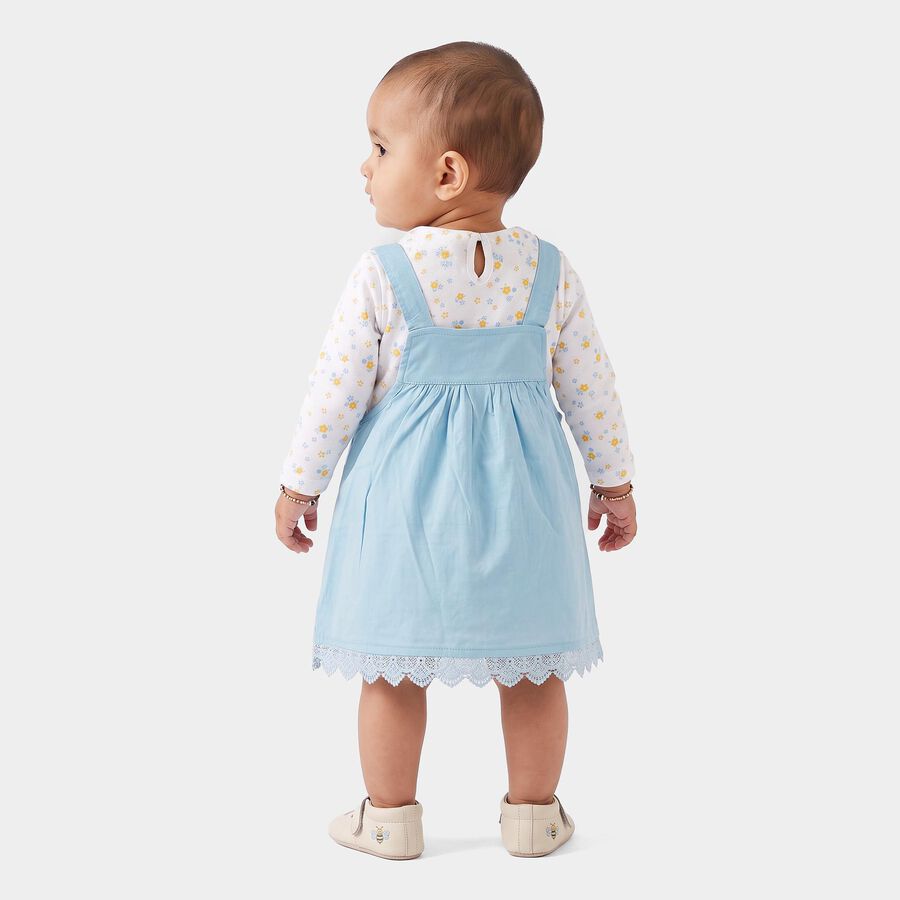 Infants' Light Blue Fit and Flare Embroidered Pinafore Frock, हल्का नीला, large