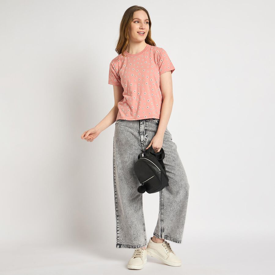 Ladies' Round Neck T-Shirt , Pink, large