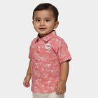 Infants Coral Cotton Half Sleeve Mandarin Casual Shirt, Coral, small