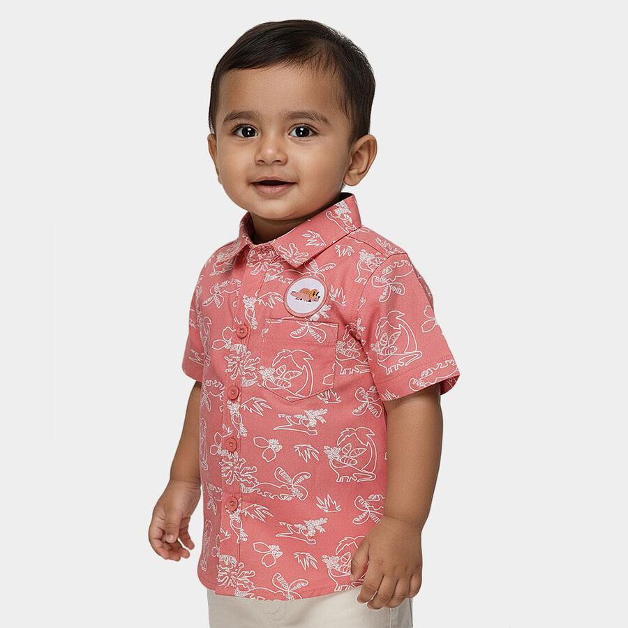 Infants Coral Cotton Half Sleeve Mandarin Casual Shirt, Coral, large
