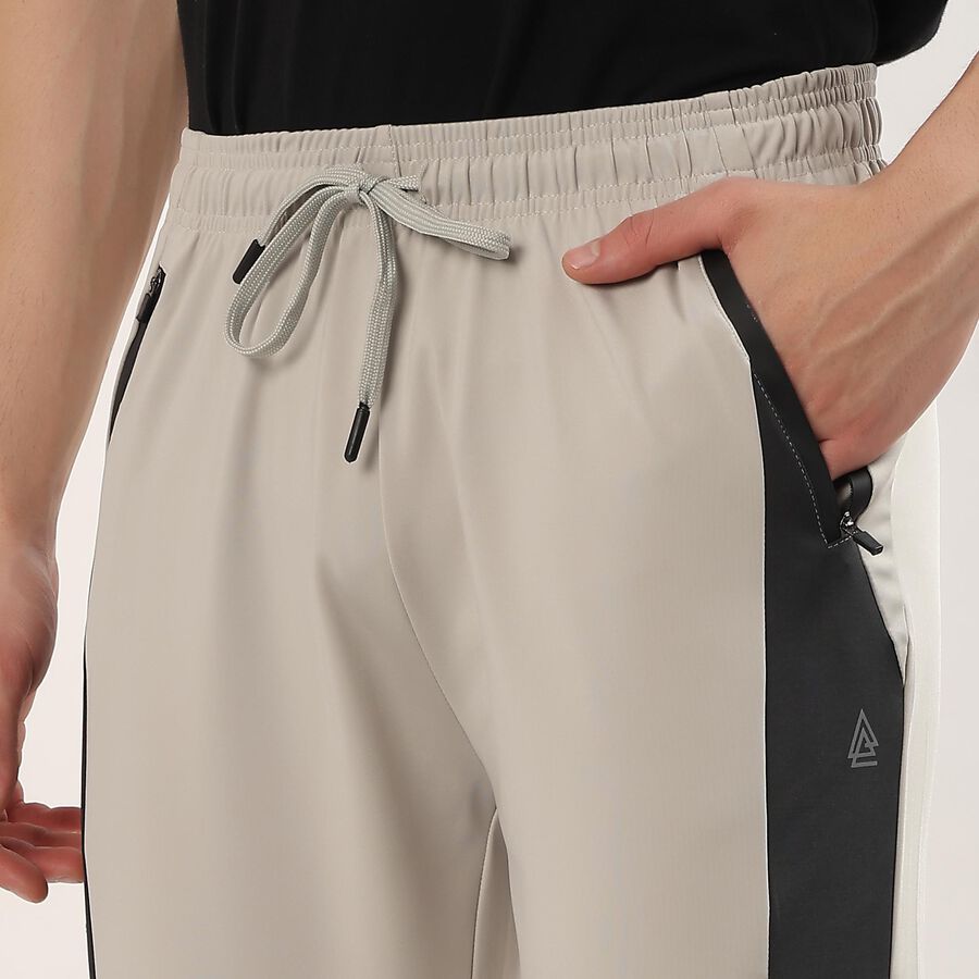 Men's Grey Slim Fit Contrast Panelled Track Pants, हल्का ग्रे, large