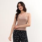 Women's Beige V-Neck Minimalist Slip, भूरा, small