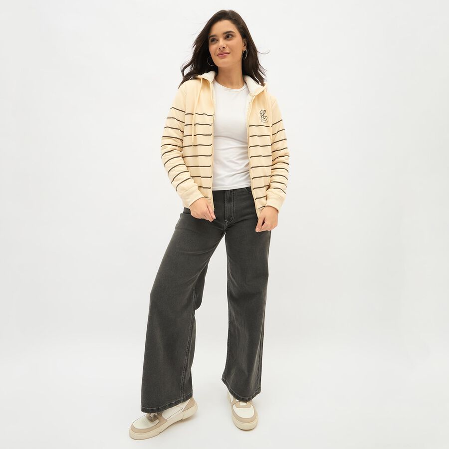 Women's Soft Beige Hooded Neck Casual Sweatshirt, ऑफ व्हाइट, large image number null