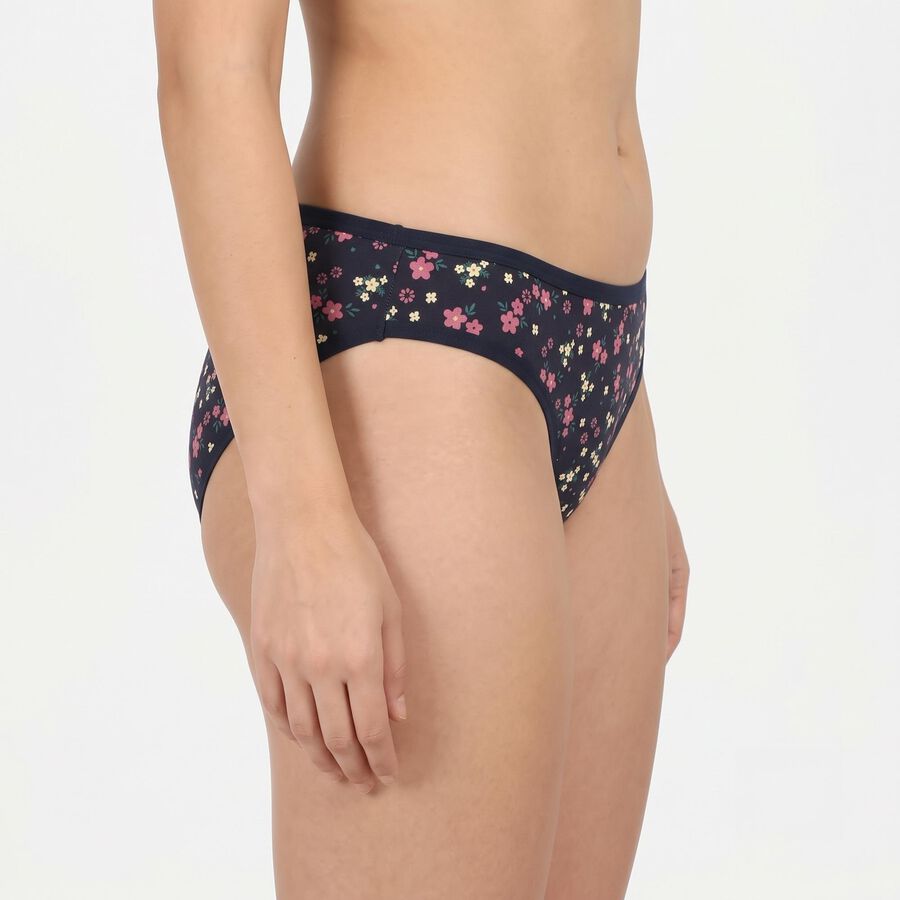 Women's Navy Blue Bikini Fit Floral Print Panty, नेवी ब्लू, large