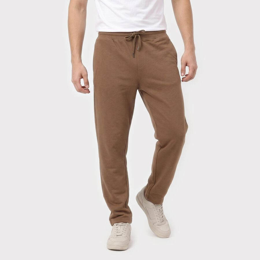 Men's Brown Slim Fit Drawstring Track Pants, भूरा, large