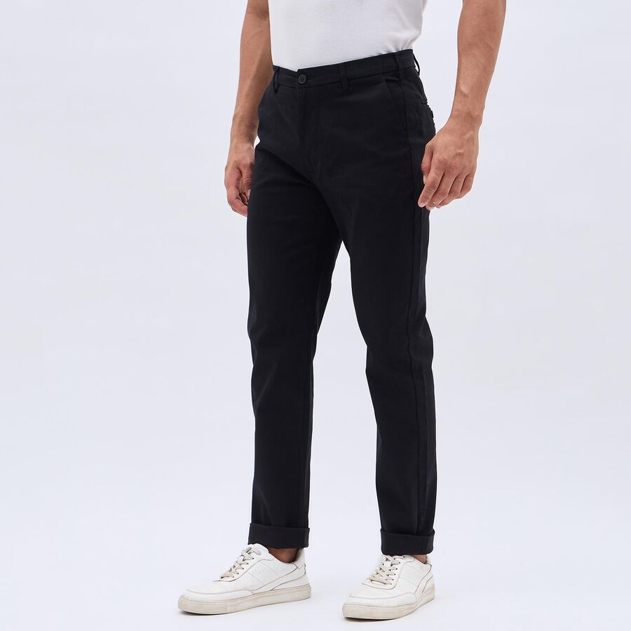 Men's Cross Pocket Slim Fit Casual Trousers, Black, large image number null
