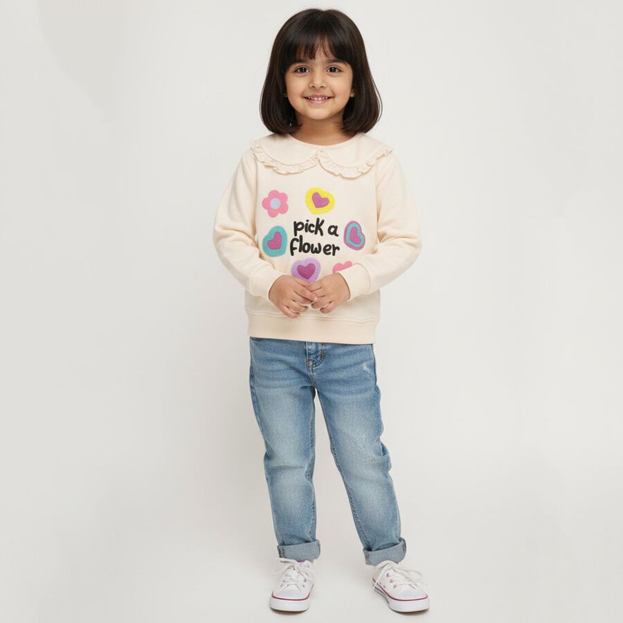 Girls Light Beige Crew Neck Casual Sweatshirt, Beige, large image number null