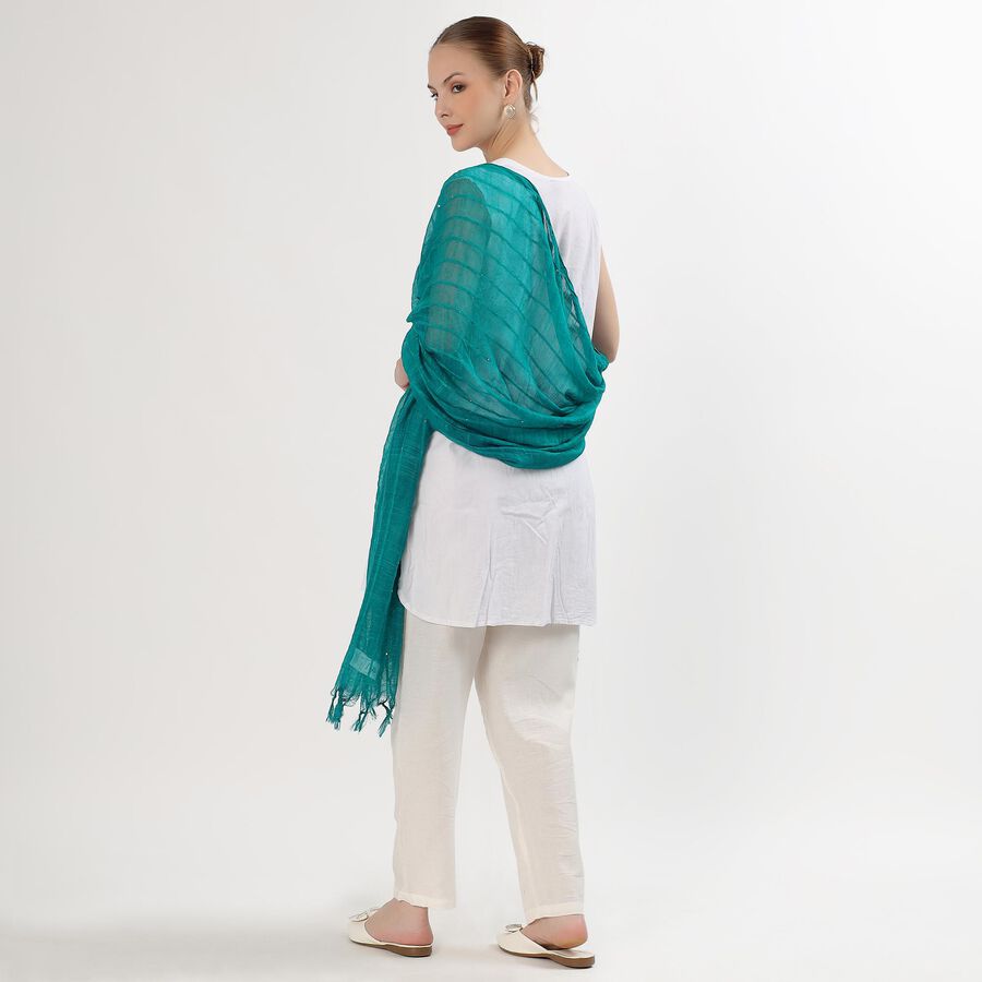 Women's Vibrant Green Striped Dupatta, Dark Green, large image number null