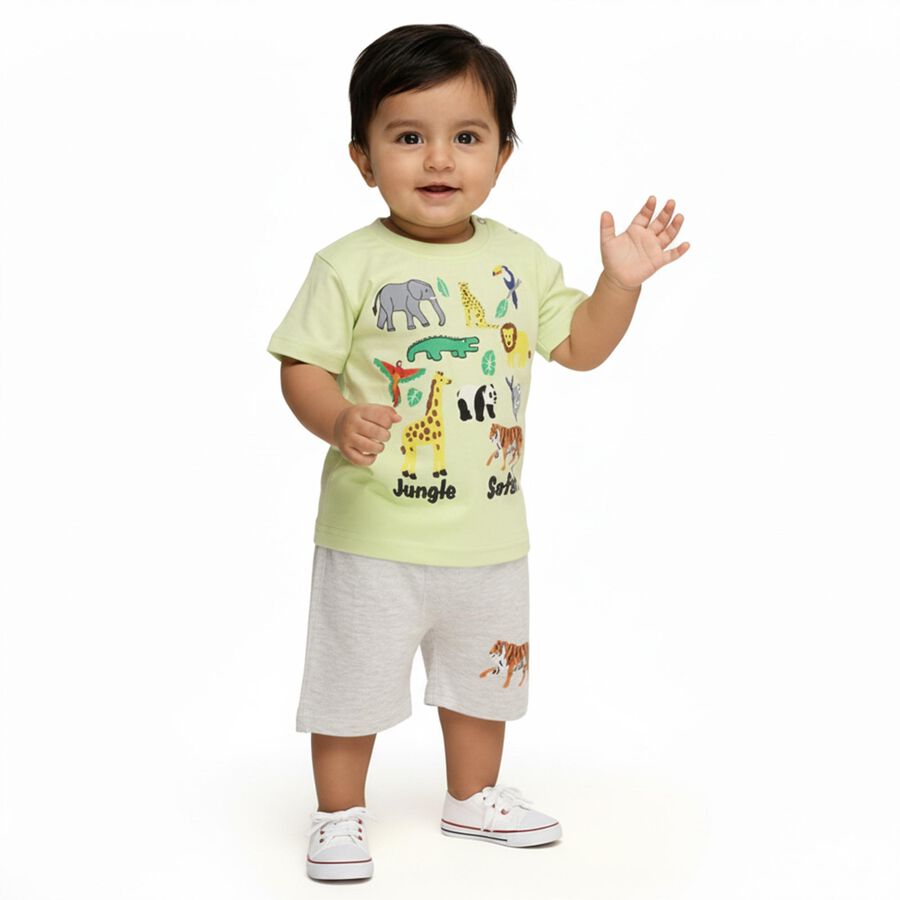 Infants' Light Green Cotton Round Neck Jungle Safari Baba Suit, Light Green, large