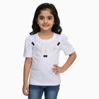 Girls Bright Snow White Cotton Round Neck Casual T-Shirt, White, small