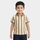 Boys Beige Polo Neck Striped T-Shirt, गहरा पीला, small