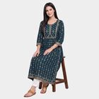 Women's Teal Round Neck Printed Kurta, Teal Blue, small