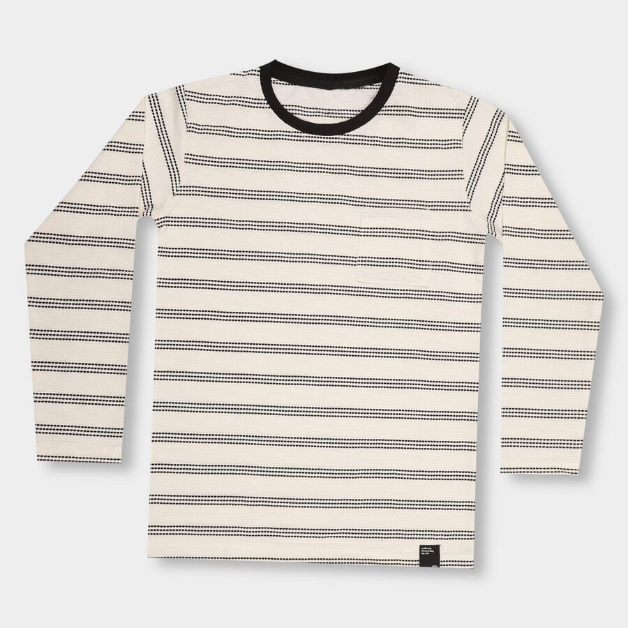 Boys' Rich Eggshell White Round Neck Casual T-Shirt, Off White, large image number null