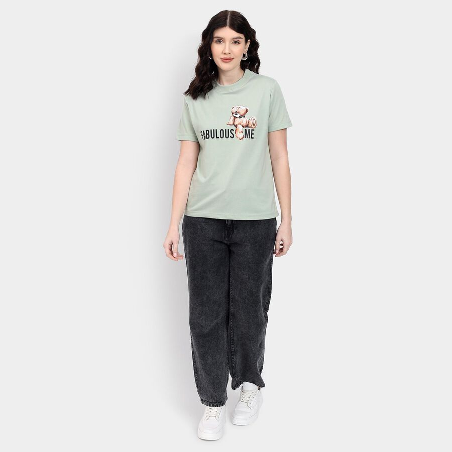Ladies' Round Neck T-Shirt , हल्का हरा, large
