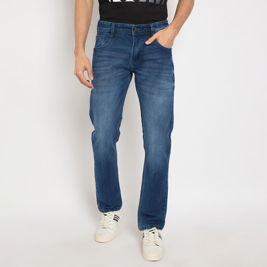 Men's Slim Fit Jeans , मध्यम नीला, large image number null