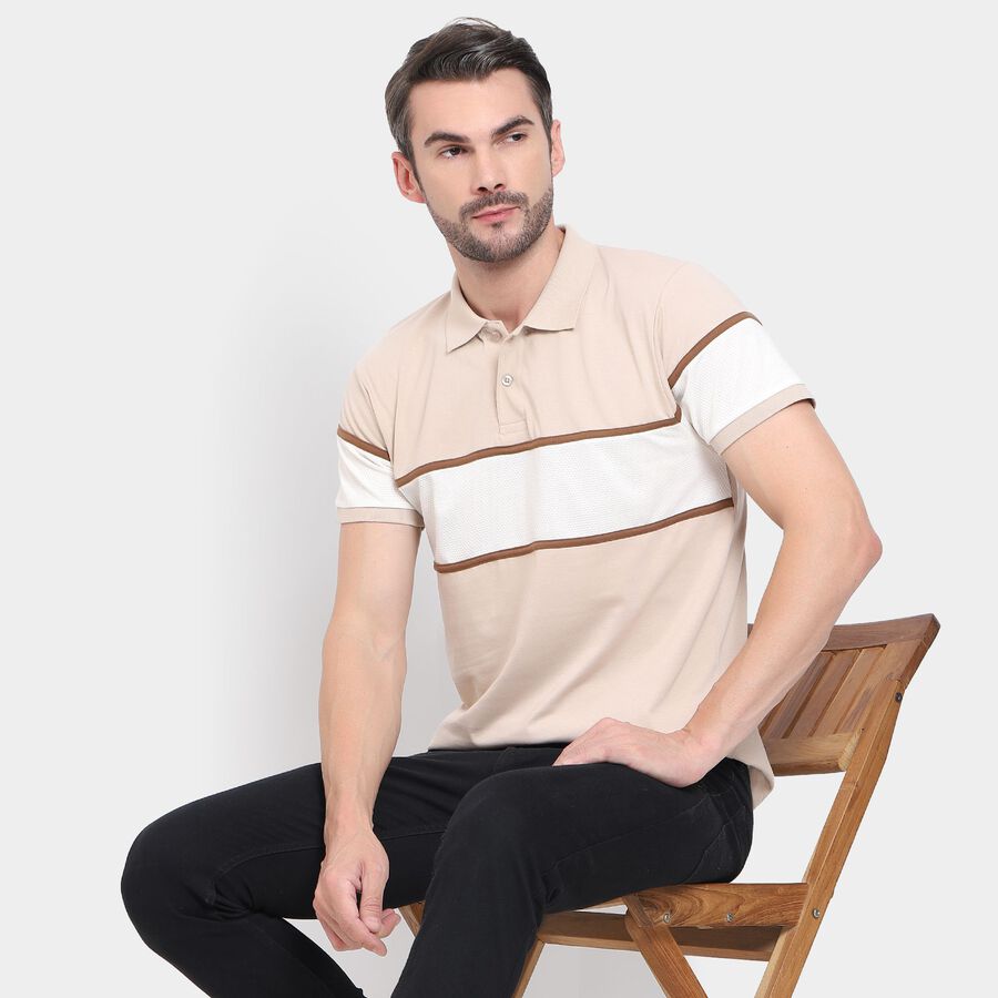Men's Collared Half Sleeves T-Shirt , Beige, large image number null