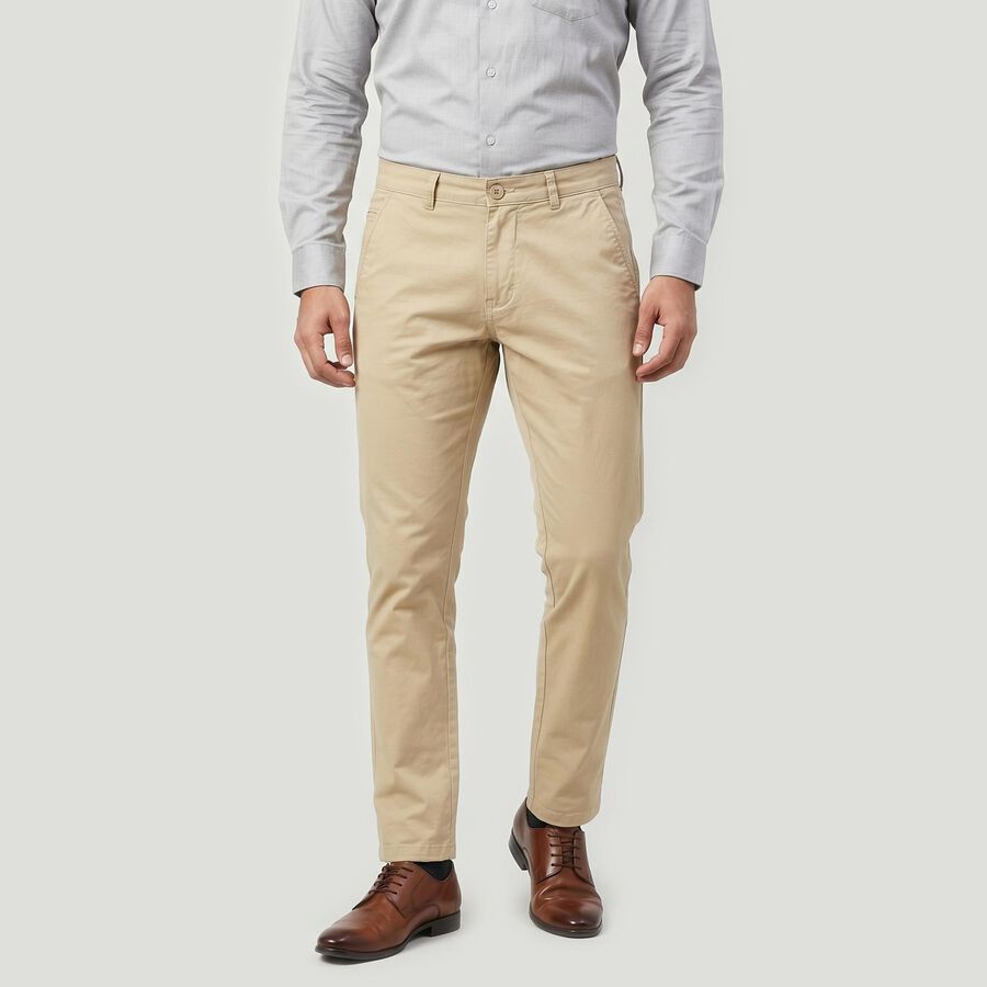 Men's Beige Slim Fit Chino Trousers, गहरा पीला, large