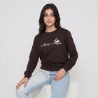 Women Brown Crew Neck Pullover Sweatshirt, Brown, small