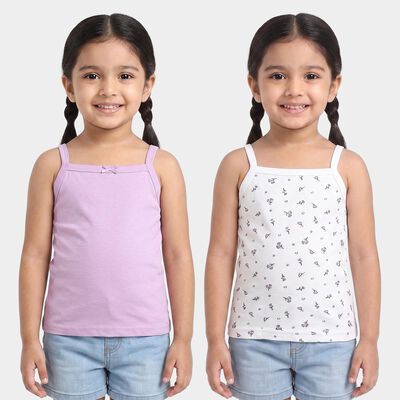 Girls' Lilac Cotton Square Neck Sleeveless Vest