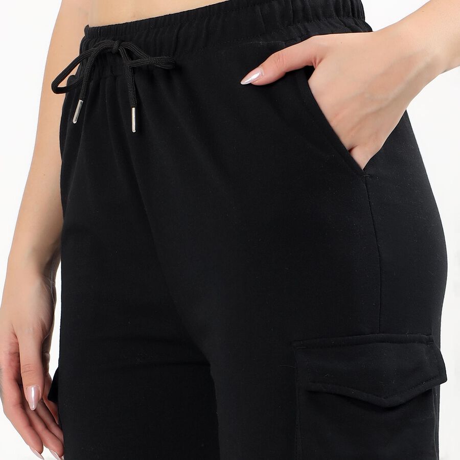 Women's Jet Black Wide-Leg Cargo Track Pants, Black, large image number null