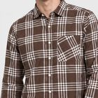 Men's Brown Cotton Casual Shirt, भूरा, small