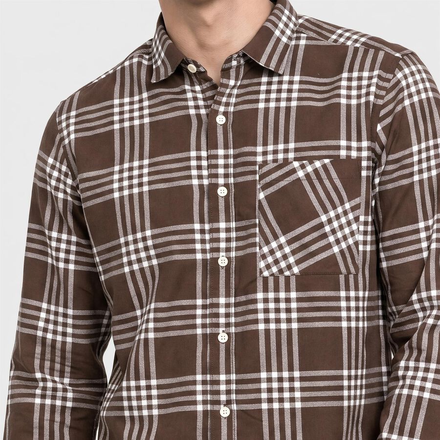 Men's Brown Cotton Casual Shirt, भूरा, large