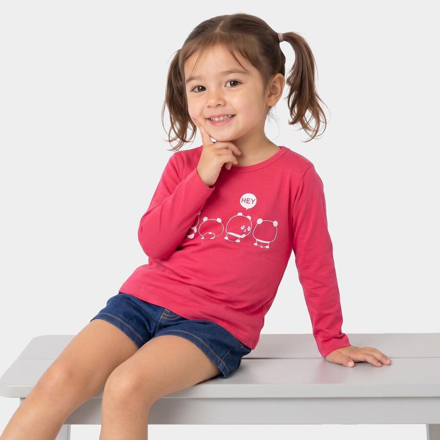 Girls Fuchsia Round Neck Regular Top, Fuchsia, large
