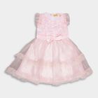 Girls' Soft Pink Sequined Floral Party Wear Frock, हल्का गुलाबी, small image number null