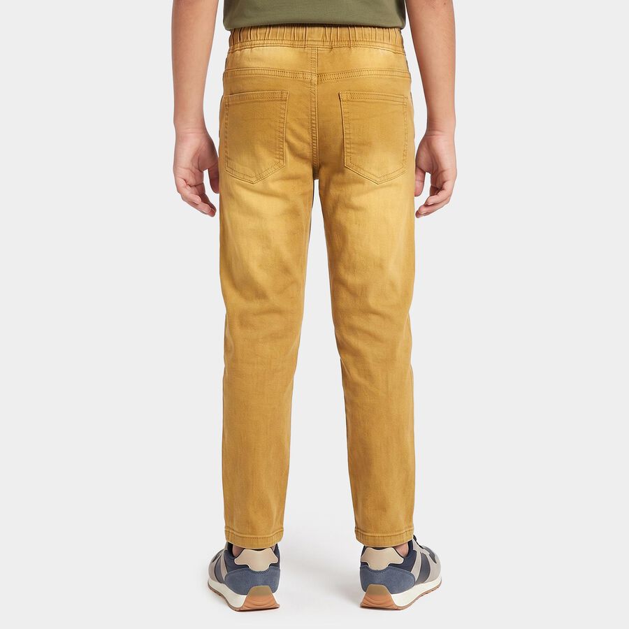 Boys' Khaki Jogger Fit Washed Jeans, खाकी, large