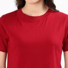 Women's Deep Crimson Red Cotton Round Neck Casual T-Shirt, Maroon, small