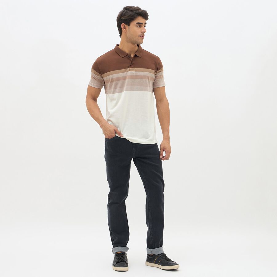 Men's Rich Chocolate Brown Polo Neck Casual T-Shirt, भूरा, large image number null