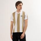 Men's Beige and White V-Neck Striped T-Shirt, Beige, small