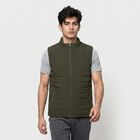 Men's Olive Green Stand Collar Puffer Jacket, Olive, small