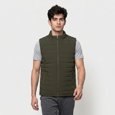 Men's Olive Green Stand Collar Puffer Jacket